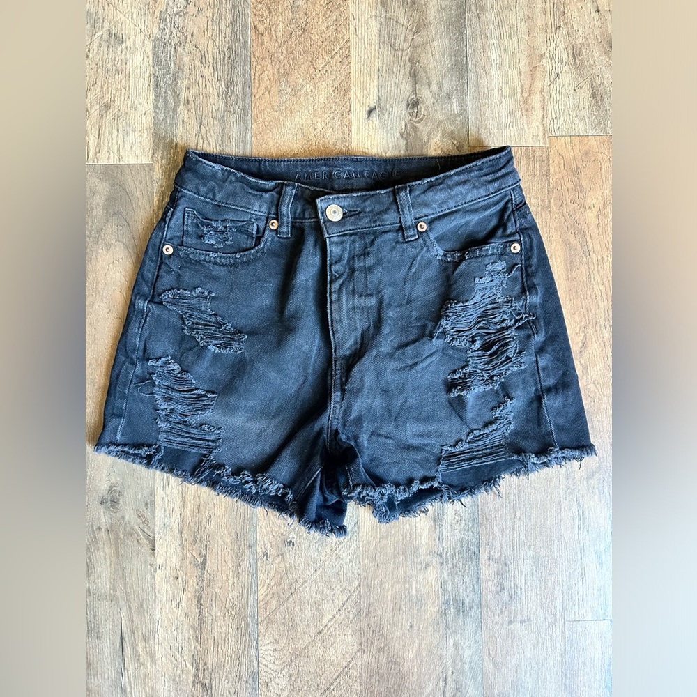 american eagle crossover denim mom shorts